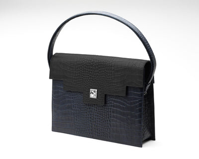 Quoin Briefcase - Navy Croc with Black Flap