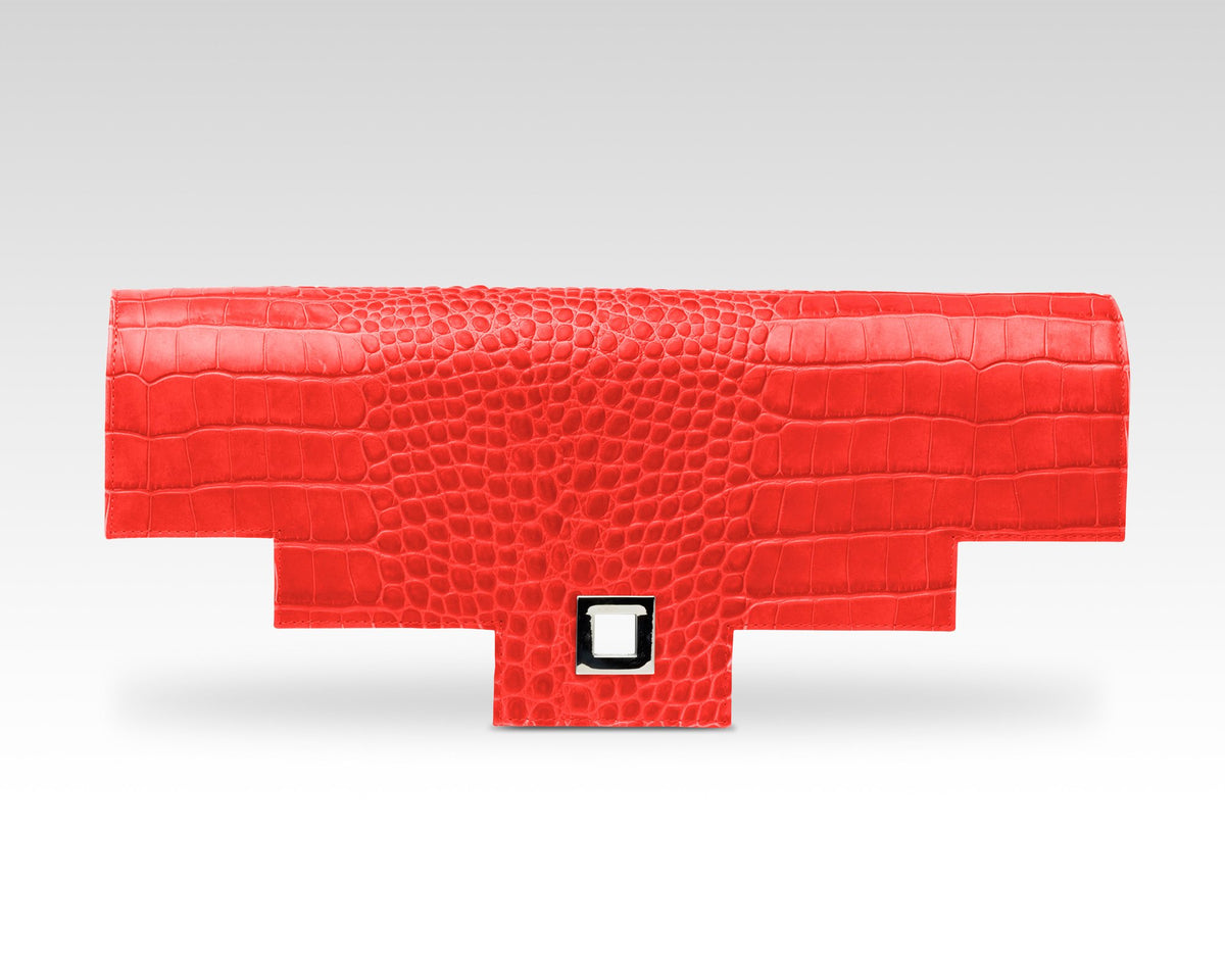 Quoin Briefcase Flap in Red Croc