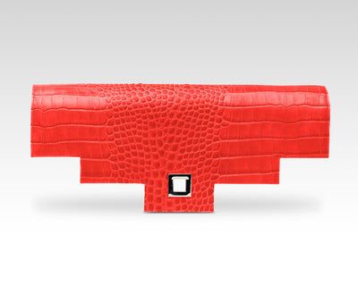 Quoin Briefcase Flap in Red Croc